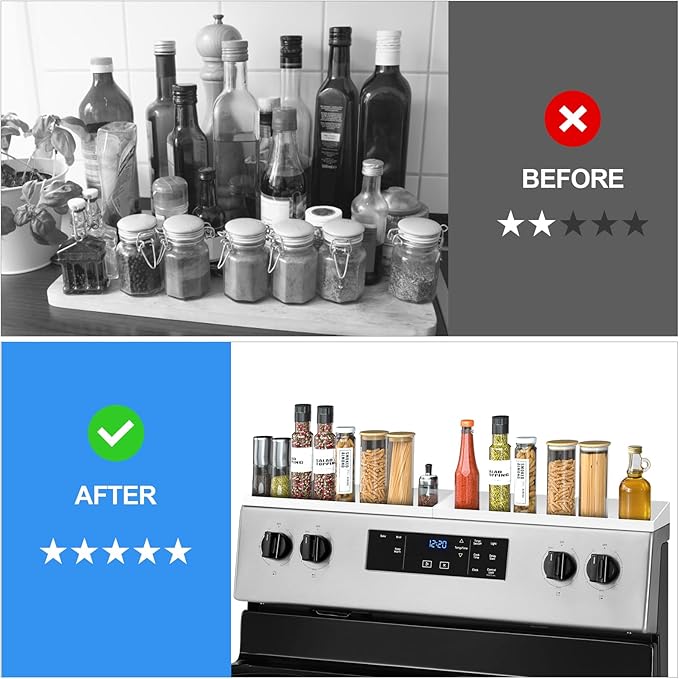 30" Magnetic Stove Top Shelf Spice Rack,2 Pack 15" kitchen Seasoning Organizers Storage Gadgets Spice Rack Over The Stove Shelf Metal (White-2 Pack 15")