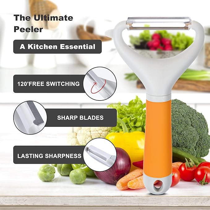 Li&Zhao Potato Peelers - Y-Shaped Potato Peelers with Non-Slip Silicone Handle, Vegetable Peelers for Kitchen, Doesn’t Ruin Manicure Silky Effortless Peel Potatoes, Carrots, Apples, Veggies and More