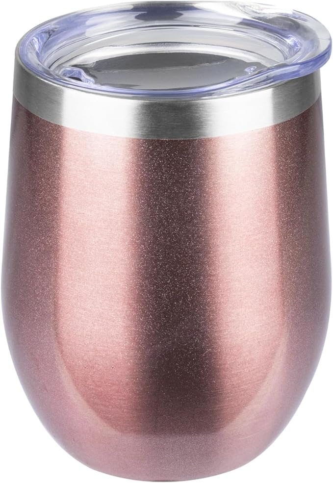 StarSpeed 12oz Wine Tumbler with lid, Stainless Steel Travel Mugs Stemless Double Wall Insulated Coffee Cup, Insulated Wine Glasses Travel Tumbler for Cold & Hot Drinks(Rose Gold, 1)