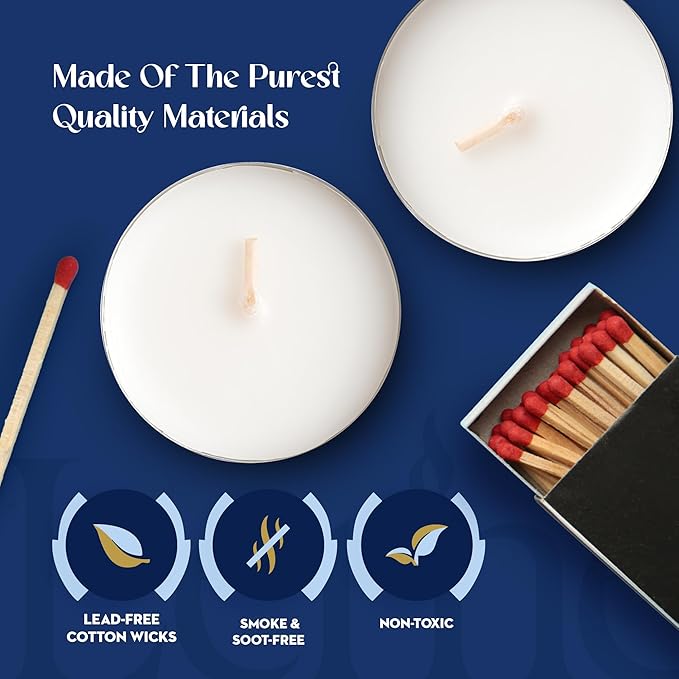 Lerner Tealight Candles, 200 Count| 6 Hours Long-Burning White Tea Light Candles| Non-Toxic, Smokeless & Soot-Free Tea Light Warmer Candles | Unscented Party, Décor, Shabbat Tea Candles