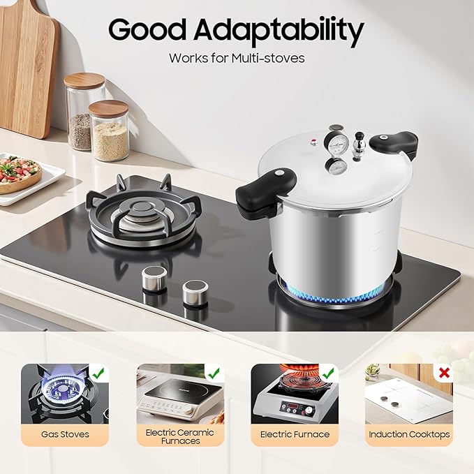 23Qt Thickened Aluminium Alloy Pressure Cooker,Stainless Steel Pressure Canner with Pressure Limiting Valve for Family or Commercial Cooking
