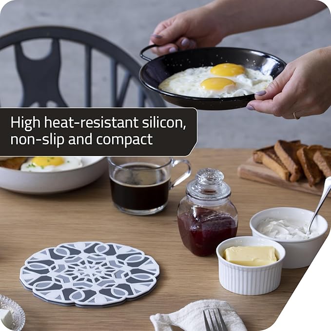 Peleg Design TriveTile Trivet Set – for Hot Pots and Pans - Fun and Decorative – Non-Slip Heat-Resistant Kitchen Trivets - Split into 3 Trivets, Holds 3 Dishes Simultaneously - 7x7 inches (Charcoal)