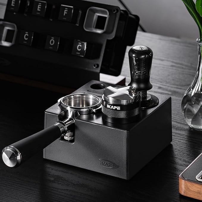 IKAPE 53.3mm Calibrated Spring Espresso Tamper, Threaded Stainless Steel Base for 54mm Breville Portafilters, Semi-Transparent (New Upgrade)