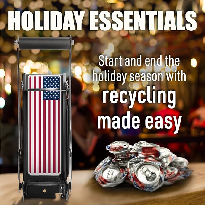 Mckay 16 Oz. and 12 Oz. Metal Can Crusher Auto Recycling, Heavy-Duty Can Crusher Wall Mounted, Can Smasher for Aluminum Seltzer, Soda, Beer Cans and Bottles for Recycling (Auto) Flag