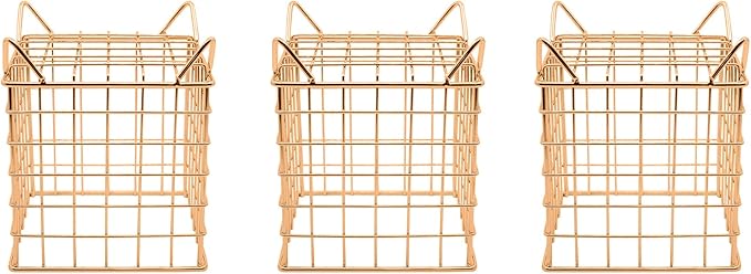 Set of 3 Square Metal Wire Coffee Pod Holder Baskets (Rose Gold)