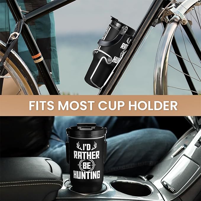 SANDJEST Hunting Gift for Men, Deer Hunting Tumbler with Handle, 30oz Flip Straw Stainless Steel Insulated Coffee Travel Cup, Gifts for Hunter Dad Grandpa on Birthday Christmas Fathers Day