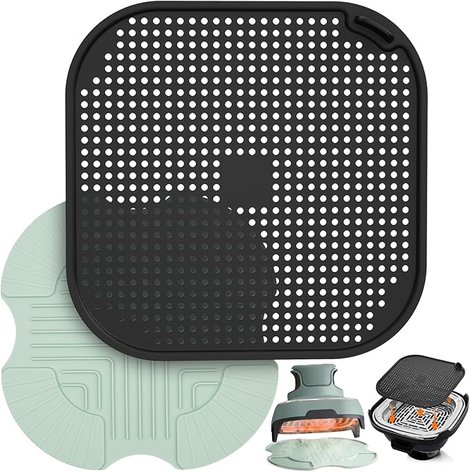 2 PCS Air Fryer Trivets Silicone and Splatter Shield for Ninja Crispi,Heat Resistant Mat for Air Fryer for Air Fryer Accessories,for Ninja Combi Accessories Kitchen Air Fryer Trivet (Green&Black)