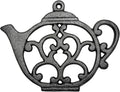 Sungmor Heavy Duty Cast Iron Trivet,Decorative Rustproof Black Trivet for Kitchen or Dinning Table,7.9" x 6" with Vintage Lovely Teapot Pattern