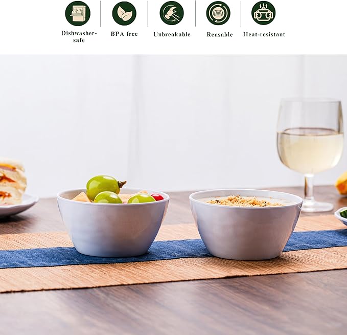 4.7-Inch Melamine Rice Bowls (Set of 6) - 12oz Unbreakable and Reusable Soup Bowls with Ceramic Feel, Stackable and Dishwasher-Safe Dinnerware (White)