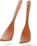 2PCS Wooden Spatulas for Cooking, 12.8inch Coated Sapele Wood Turners for Frying, Non-Scratch Bevel Spurtle for Pan & Wok, Wooden Cooking Utensils for Non Stick Cookware, Long Handle Scraper