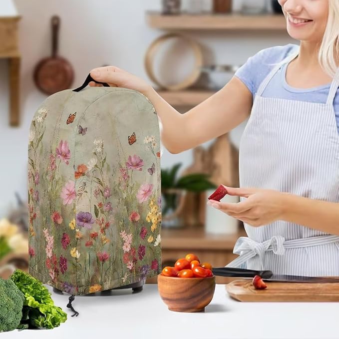 Wildflower Butterfly Blender Cover Dust Proof Small Appliance Cover Foldable Dust Cover Kitchen Decorations for Blender Food Processor Juicer