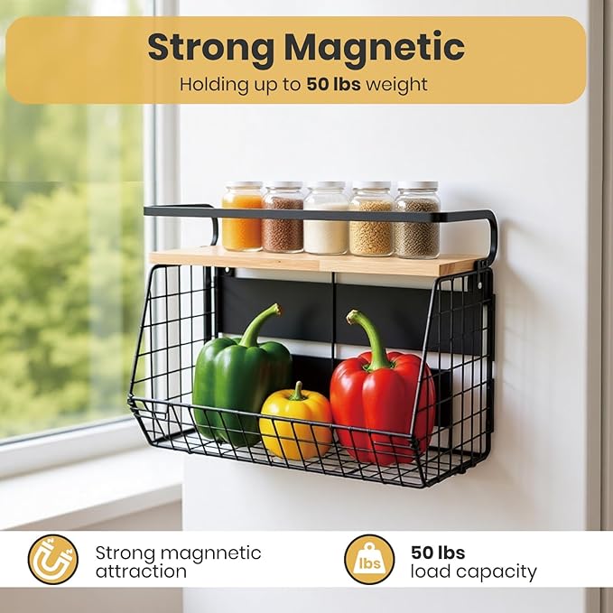 Newoed Strong Magnetic Shelf for Fridge with Lid Top, Large Capacity Magnetic Spice Rack for Refrigerator, Kitchen Counter, Cabinet