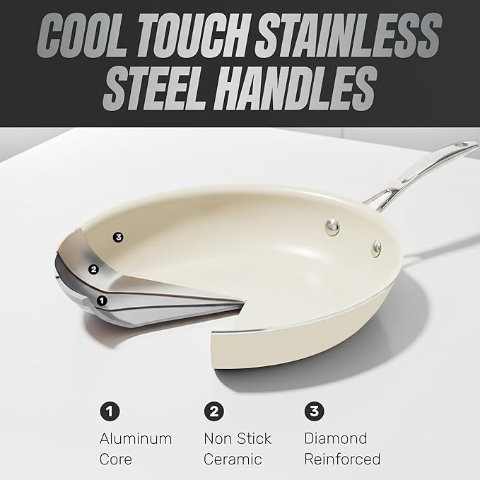 Gotham Steel 20pcs Pots and Pans Set Non Stick Ceramic Cookware Set with Deep Frying Pan Set & 6pc Knife Set, Improved Ti-Cerama Coating Made without PFOA PFOS Lasts 2x Longer, Oven & Dishwasher Safe