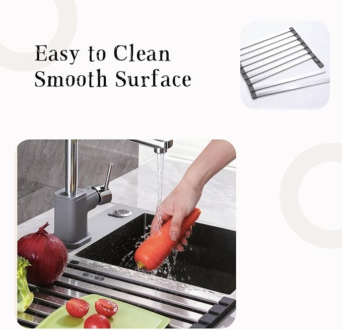 Roll Up Dish Drying Rack Over The Sink Kitchen,304 Stainless Steel, Foldable Organizer, 16.5"x13" Compact Size, Fits Kitchen & RV Sinks, Heavy Duty for Dishes, Fruits & Vegetables