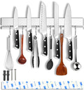 YIIYIIN Strong Magnetic Knife Holder for Wall, 17 Inch No-Drill Knife Strip with 12 Hooks & Adhesive, Holds Kitchen Utensils & Tools