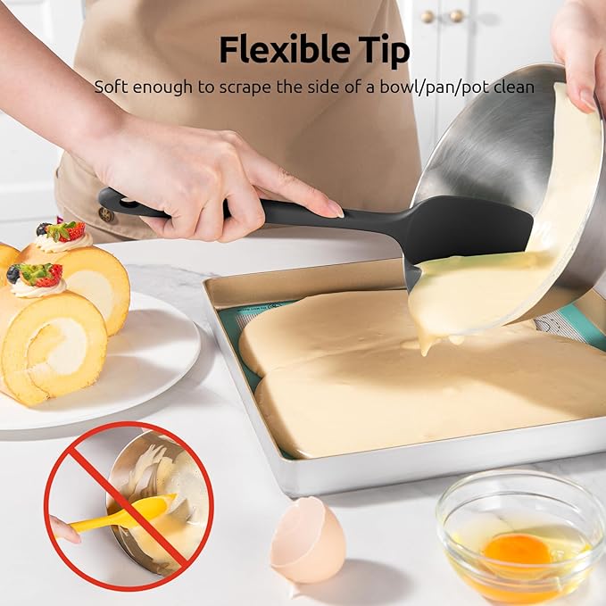 U-Taste Flat Spatula & Spoon Spatula: 11.38in 600ºF Heat Resistant Silicone Bowl Scraper, Flexible Rubber Kitchen Cooking Mixing Utensil with Upgraded Non-Stick Surface (Set of 2, Black)