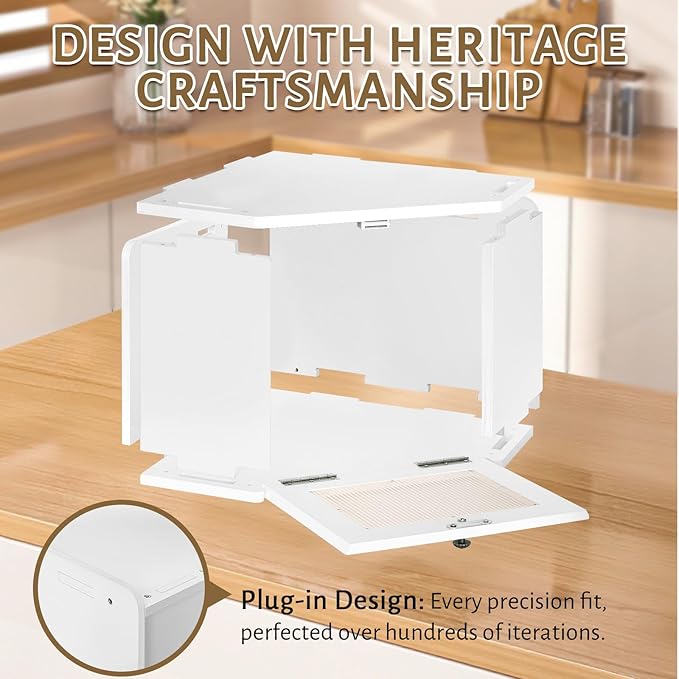 Corner Bread Box for Kitchen Countertop, Wooden Bread Storage for Homemade Bread, Rustic Breadbox with Acrylic Wavy Door, Bread Container for Kitchen Counter Cabinet, Pantry, Cupboard
