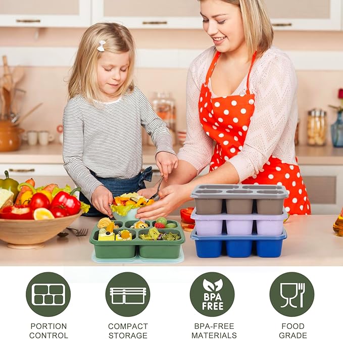 Bento Box Adult - Snack Box Containers 4 Pack, 5 Compartment Lunchables Containers for Kids/Adults, Meal Prep Container Reusable for Travel (Unisex)