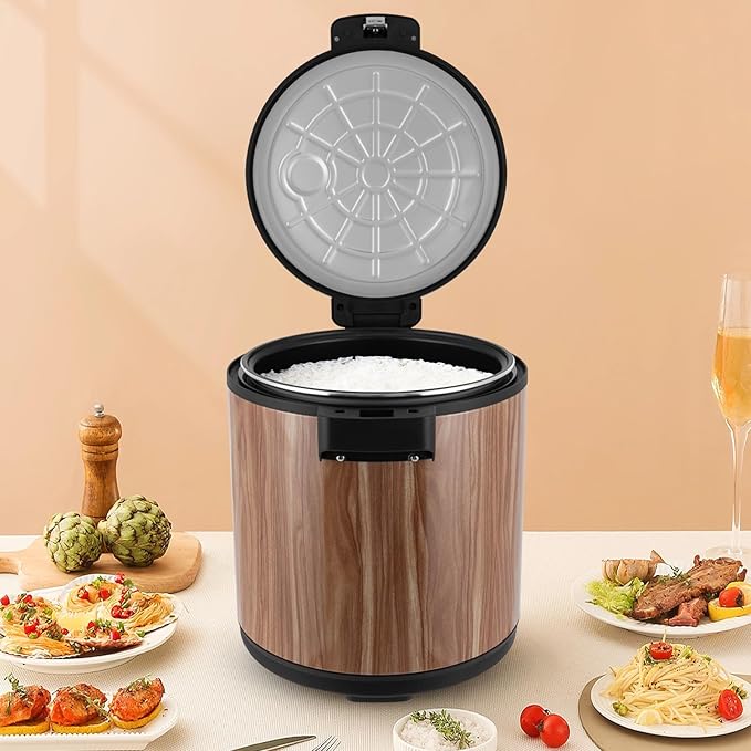 Commercial Rice Cooker 23L/6Gal Stainless Steel Electric Rice Warmer 100 Cup With One-Touch Operation Large Capacity Rice Cooker 110V 110W Wood Color