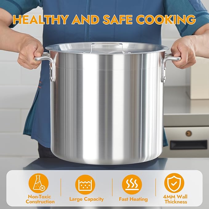 CURTA 20 Quart Aluminum Stock Pot with Lid, Heavy Duty Commercial Grade Large Capacity Cooking Pot for Boiling, Stewing, Great for Kitchen, Restaurant, Catering, and Home Use,NSF certified