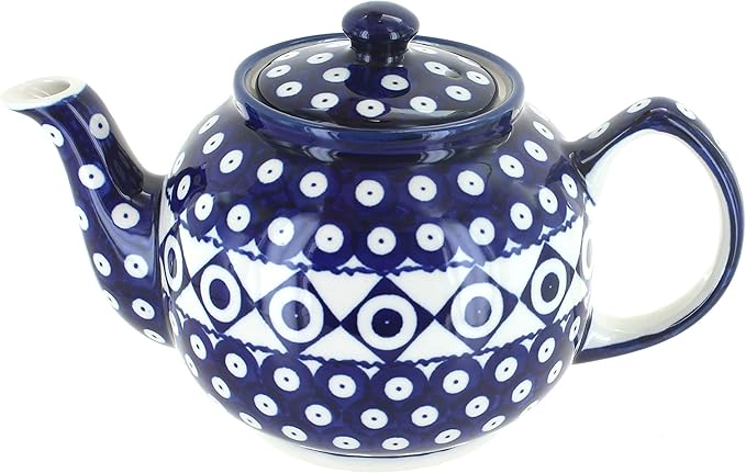 Blue Rose Polish Pottery - Blue Xandra Medium Teapot - 4 Cup Capacity - Hand-Painted Polish Pottery Ceramic Coffee & Tea Server