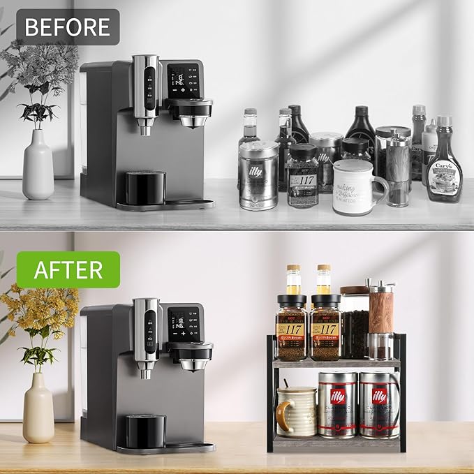 YINMIT Countertop Shelf Organizer,Coffee Bar Accessories,Spice Rack,Coffee Counter Shelf,2 Tier Coffee Organizer Station for Mugs,Cups,Cream,Syrup(Rusti Grey, Small)