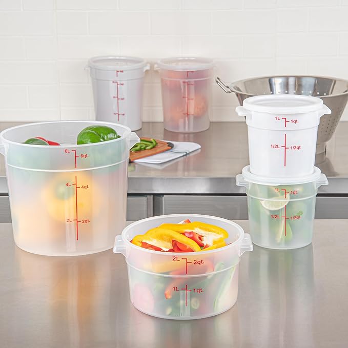 Restaurantware-Met Lux 2 Quart Food Storage Container, 1 Translucent Storage Container - Lids Sold Separately, Red Volume Markers, Dishwashable Container, Side Handles, For Storing Foods
