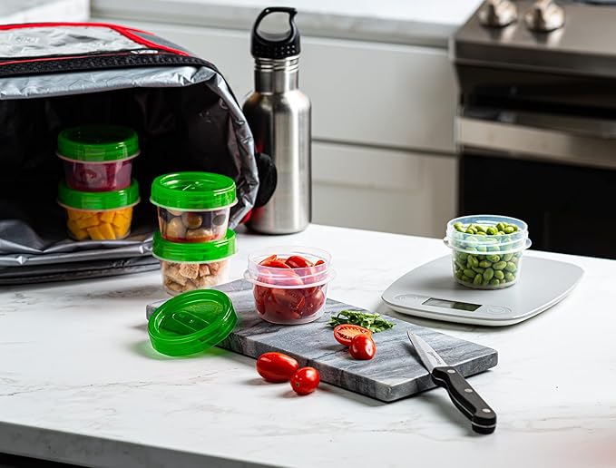 (4 Ounce 20 Pack) Twist cap Containers Clear Bottom With Green Top Screw on Lids Twist Top Food Storage Freezer Containers