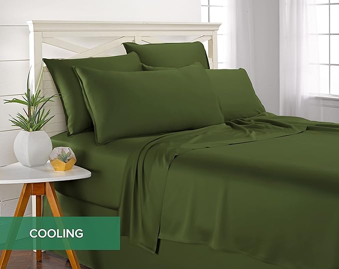 Pure Bamboo California King Sheets, Genuine 100% Organic Viscose Derived from Bamboo Bed Sheet Set, Soft & Cooling, Double Stitching, 2 Year Quality Promise (California King, Pesto)