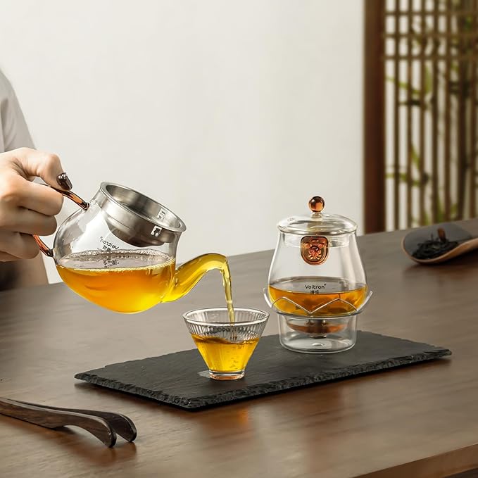 Easy to Soak Tea Pot, Total 560ml (18.94 oz) Glass Teapot with Base, Tea and Water Separation Magic Teapot for Stovetop, Home, Office or Solo Tea Drinking