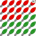 Meconard C7 Led Replacement Christmas Light Bulb, C7 Shatterproof Led Bulbs for Christmas Indoor Outdoor String Lights, E12 Candelabra Base Red Light Bulbs Green Light Bulb, 25 Pack