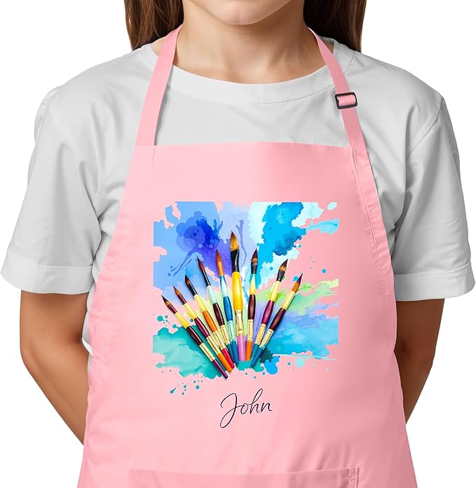 Personalized Kids Apron with Custom Name, Artist Apron For Painting and Craft Crhsitmas Boys & Girls Stocking Stuffer