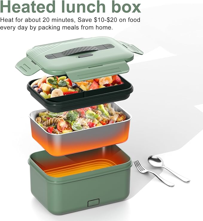 Electric Heated Lunch Box for Car Truck Home 1.8L 100W Portable Food Warmer with 12V/24V/110V/220V Hot Meal for Work Travel Jobsite Camping Christmas Gifts White Elephant Gifts for Adults/Men/Woman