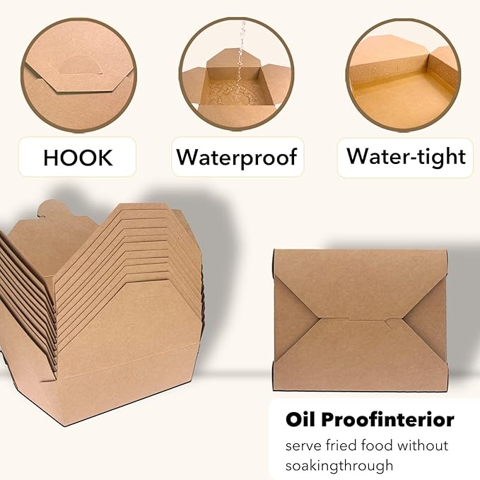 50Oz 50Pcs Disposable Take Out Food Containers Brown Food Boxes To Go Kraft Paper Takeout Box Microwaveble (50OZ-50PACK)