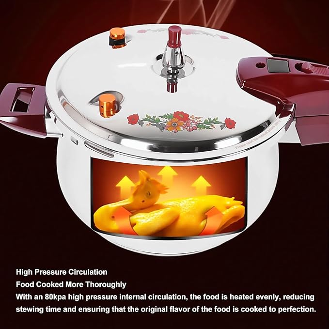 80KPA Stainless Steel Pressure Cooker, Printed Pressure Pot with Safety Valve Devices and Ergonomic Handle, Compatible with Gas & Induction Cooker for Home Use (6l)
