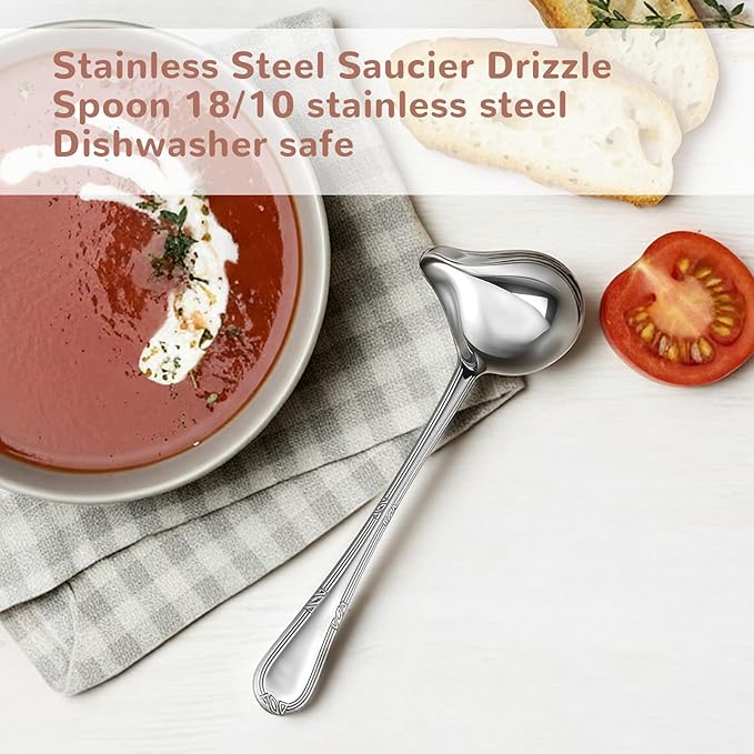2 Pcs Small Ladle with Pour Spout 7.8'' Stainless Steel Gravy Ladle Sauce Soup Spoon 1 Ounce Small Drizzle Ladles for Cooking Serving Canning