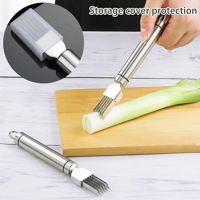 PCTC Stainless Steel Chopped Green Onion Knife, Kitchen Tool Slice Cutlery Vegetable Cutter Sharp Scallion Cutter Shred Knife, for Kitchen Cutting Vegetables Onion Garlic Slicing Tool（1 Pack）