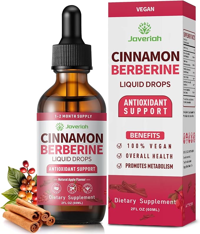 Berberine Drops with Ceylon Cinnamon Bitter Supplement,Berberine HCL Liquid Drops with Turmeric,Green Tea,Apple Cider Vinegar,Black Seed Oil for Overall Support & Digestive System 4 FL OZ 2 Pack