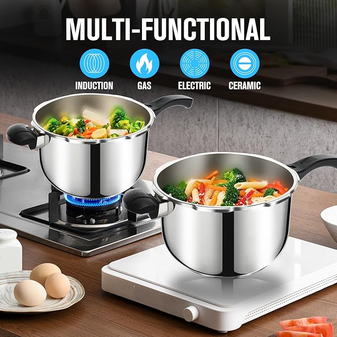 Stainless Steel Pressure Cooker, Peterboo 3 Quart Induction Compatible Thickened Small Pressure Cooker with Spring Valve Safeguard Devices, Compatible with Gas & Induction Cooker 1-2 people Use