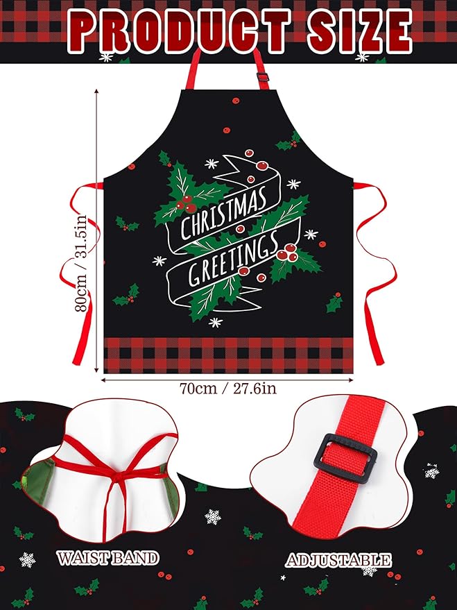 6 Pcs Christmas Aprons for Women Xmas Tree Aprons with Pockets Vintage Adjustable Baking Supplies for Adults