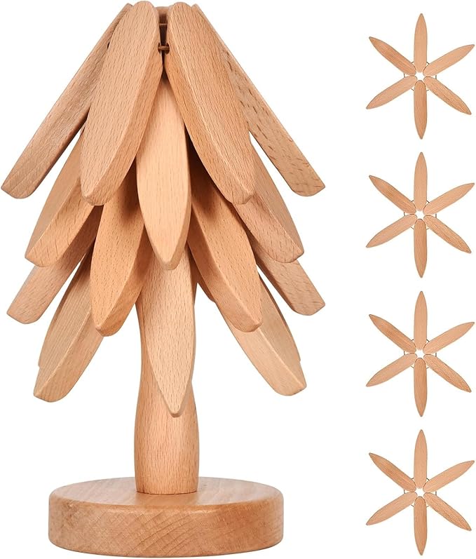 Walnut Vertical Tripod for Pot/Bowl/Teapot - 4 Tripods + 1 in Walnut, White
