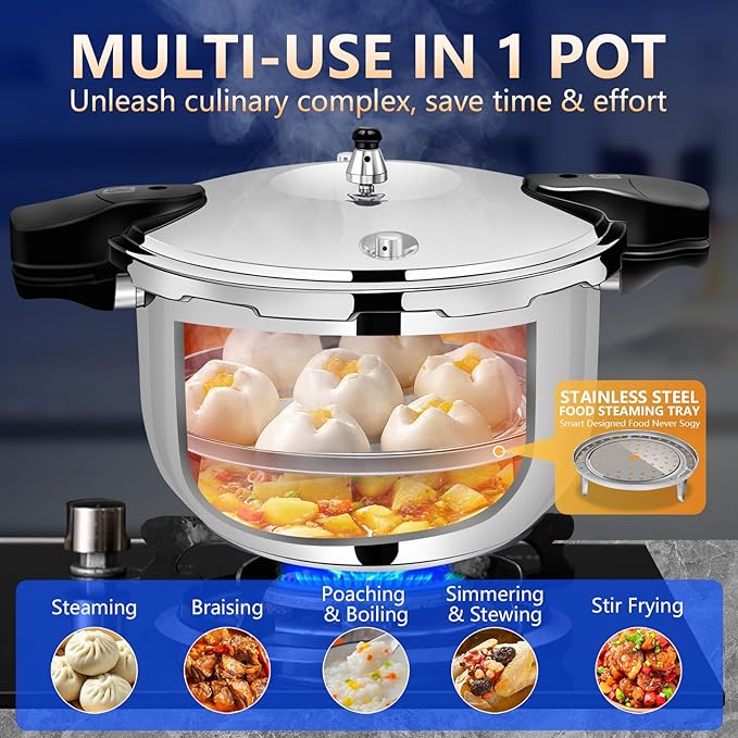 12Qt Pressure Cooker Stainless Steel Commercial Stove Top Pressure Cooker Pot Used for Pressure Foodie or Steaming Compatible with Gas & Induction Cooker