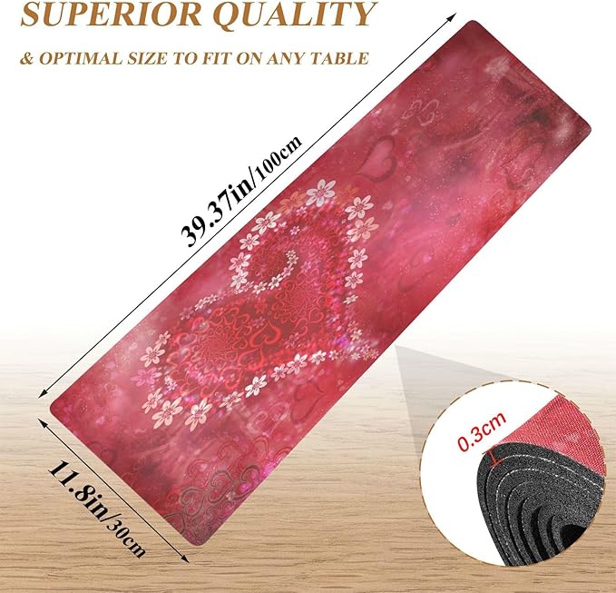 senya Valentine's Day Trivet Table Runner 40 Inches Long Happy Valentine's Day Floral Heart Heat Resistant Hot Pad Multi Purpose Mat for for Hot Pots Pans Kitchen Countertops, B01C23045