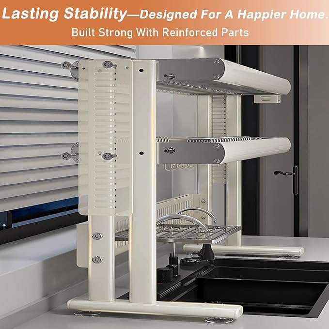 Large Over The Sink Dish Drainer Drying Rack，2 Tier Large Capacity Stainless Steel Dish Drying Rack Over Sink, Multifunctional Kitchen Organizers and Storage Dish Rack (White, Double Layer)