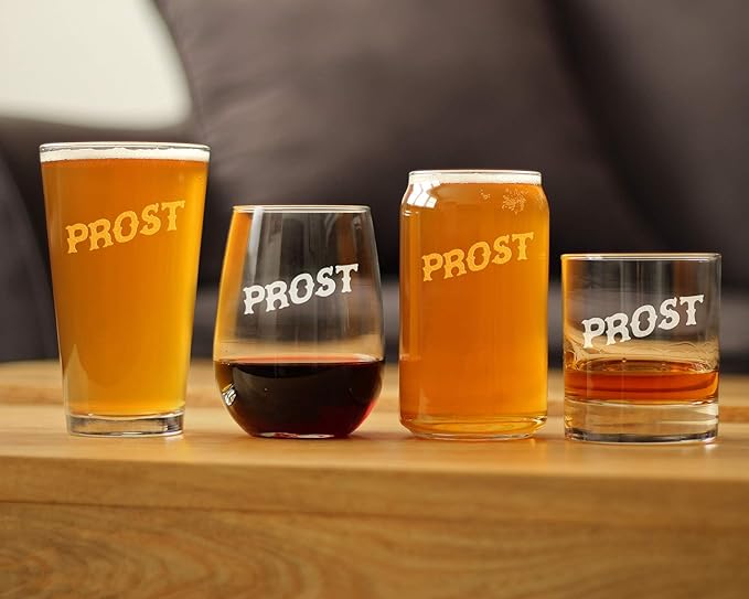 Prost - German Cheers - Fun Pint Glasses for Beer - Germany Themed Party Decor for Men and Women - 16 oz Large Mug