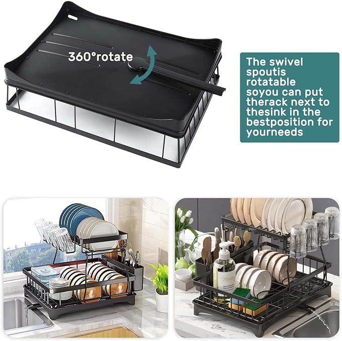 Large 2-Tier Dish Drying Rack for Kitchen countertops, Removable Large-Capacity Dish draining Rack