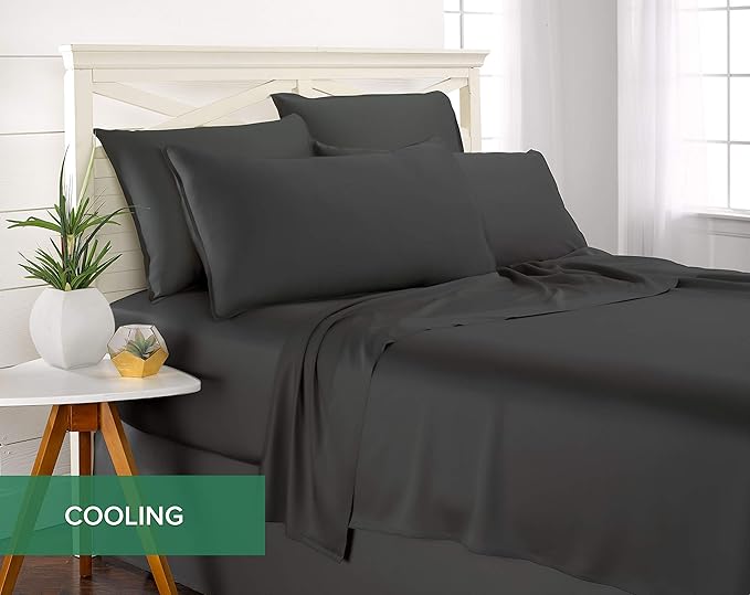 Pure Bamboo Full Sheets, Genuine 100% Organic Viscose Derived from Bamboo Bed Sheet Set, Luxuriously Soft & Cooling, Double Stitching, 2 Year Quality Promise (Full, Charcoal)