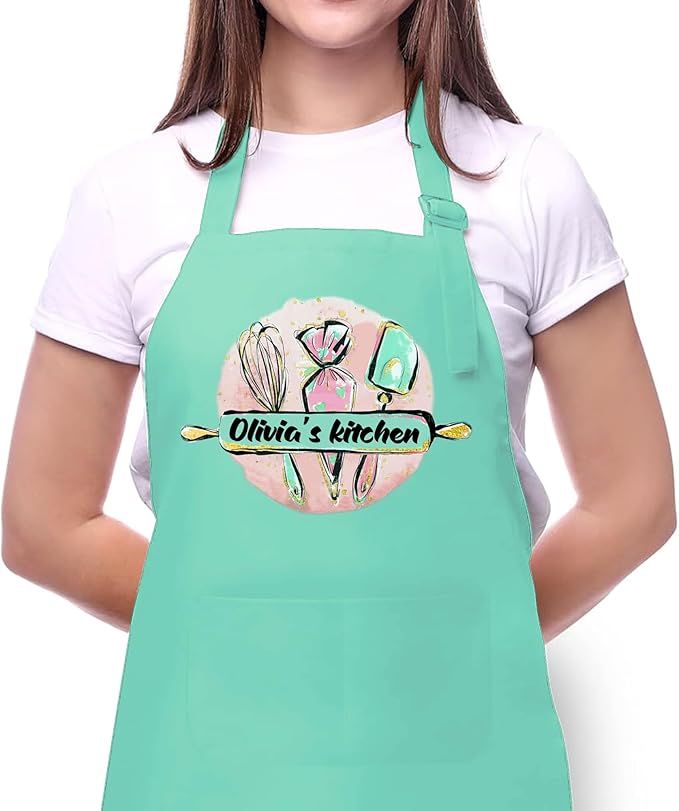 Custom Apron for Mom with Custom Name, Mother's Day Gift, Personalized Kitchen Gifts for Women Kitchen Baking Cooking Apron