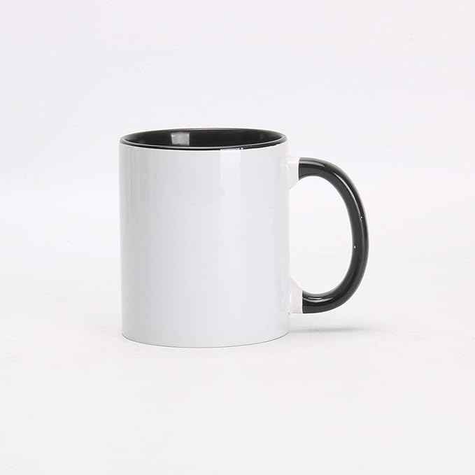 11oz White Ceramic Sublimation Coffee Mug With Solid Colors Inside and Handle, Mixed 6 colors of Black, Red, Blue, Yellow, Green and Pink, Case of 12