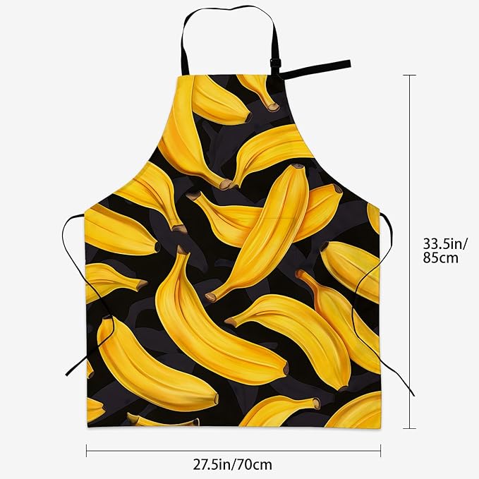 Banana Pattern Apron for Women Men 28x33in, Kitchen Chef Aprons with 2 Pockets, Polyester, Tropical Banana Apron